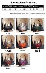 Detailed size chart and multi-color options for the crocodile pattern crescent hobo bag