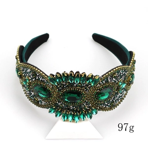 Luxury Baroque headband with emerald green crystals and velvet wrap, weight 97g