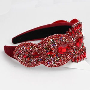 Luxury Baroque wide red velvet headband with emerald and ruby crystal embellishments