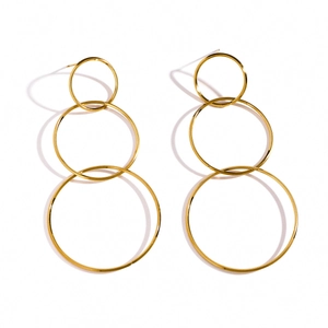 Minimalist 18k gold plated stainless steel interlocking triple hoop drop earrings