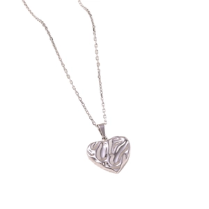 Minimalist heart pendant necklace with irregular fluid texture in silver finish