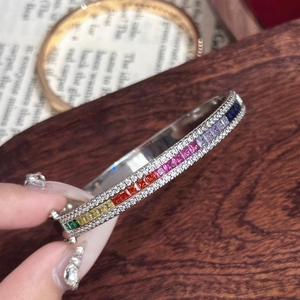 Rainbow gemstone bracelet with square-cut multi-color crystals and white diamonds