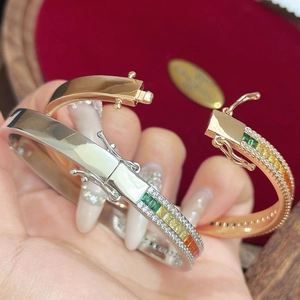Rainbow gemstone bracelets in gold and silver finish with pavé stones and velvet box