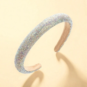Padded rhinestone headband with shimmering AB crystals for a luxurious fashion accessory