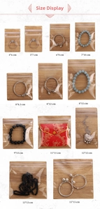 Size guide for anti-oxidation PVC jewelry pouches showing various storage dimensions