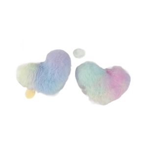 Colorful gradient plush heart charms featuring soft macaron rainbow faux fur textures