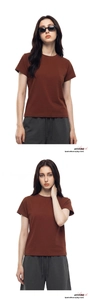 Detail of brown cooling short-sleeve T-shirt paired with grey drawstring joggers