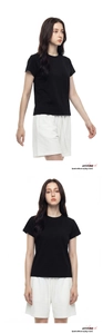 Slim fit black crew neck t-shirt and white drawstring shorts set on a clean background