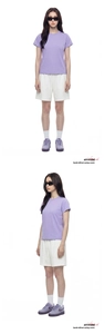 Summer lavender moisture-wicking cool T-shirt paired with white drawstring shorts