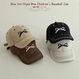 Cappellino da Baseball in Misto Cotone per Bambini Ricamo Fiocco Cuciture a Contrasto Berretto per Ragazzi Ragazze Bambino