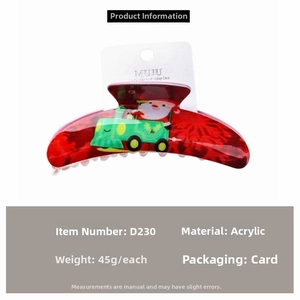 Detailed view of 11.5cm acrylic Christmas hair claw clips with Santa and train designs