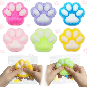 Cat Paw Squishy Stress Relief Toy Soft TPR Flocked Animal Squeeze Sensory Novelty Waffle Croissant Design