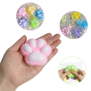 Soft cat paw stress relief toy with colorful flocking texture for sensory squeezing
