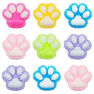 Set of nine colorful plush cat paw stress relief toys in pastel macaron shades