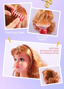 Detailed views of kids hairdressing set including curling rollers and hair accessories