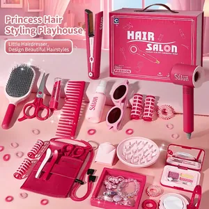 Kids Hair Salon Toys Pink Plastic Electric Hair Dryer With Sound Light Barber Pretend Play Beauty Stylist Kit Gift