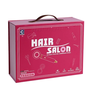 Kids hair salon toy set with light and sound in a pink carrying case gift box