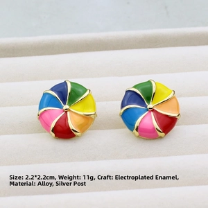 Macro detail of vintage multi-colored enamel windmill earrings with 2.2cm dimensions