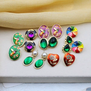 Vintage Enamel Earrings Retro Floral Geometric Jewelry With 925 Sterling Silver Earring Post Alloy Accessories