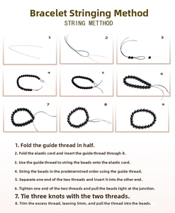 DIY tutorial for stringing green charoite beads with elastic cord and lead wire steps