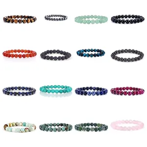 Natural crystal and lava stone beaded bracelets set with tiger eye and obsidian beads