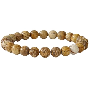 Natural 8mm picture jasper beaded stretch bracelet with earthy brown stone textures