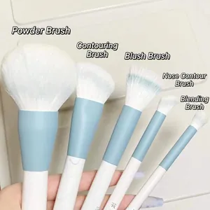 Sky blue and white 12pcs makeup brush set with soft bristles for powder and eyeshadow