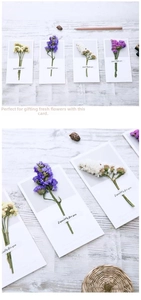 Detailed view of assorted dried flower greeting cards with Especially for you gold text