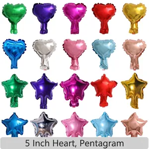 5-inch heart and star shaped aluminum foil balloons in various metallic colors
