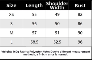 Detailed size chart for striped tank top and pleated pants in XS-L with material info