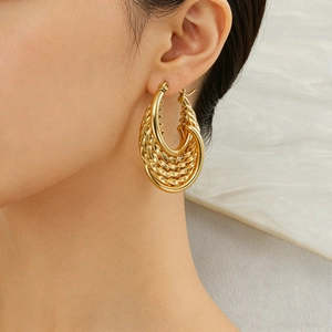 Chic gold-plated woven hoop earrings in layered retro industrial style for women