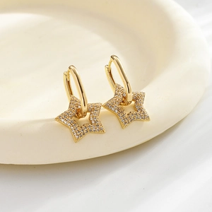 Elegant gold star hoop earrings with sparkling zircon crystals for women