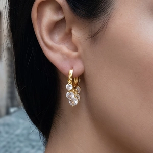 Elegant heavy metal style gold drop earrings with tassels and zircon pave for women