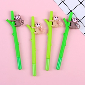 Creative cartoon climbing monkey gel pens with bamboo shaped green barrels for students