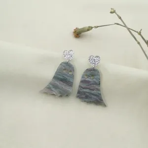 Creative Halloween Ghost Drop Earrings Acrylic Resin Marble Texture Glitter Heart Stud Earrings For Women Party Jewelry