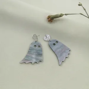 Starry acrylic ghost earrings with glitter marble texture and silver heart studs