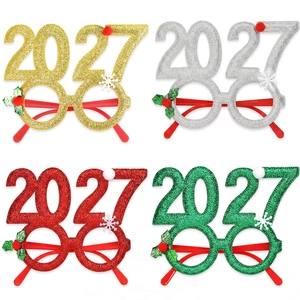 Set of four colorful 2027 New Year glitter party glasses for holiday celebrations