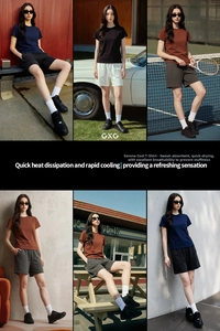 Close-up of cool-touch moisture-wicking short sleeve T-shirt and drawstring shorts set