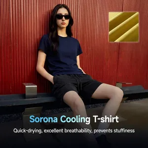 Women's navy blue Sorona cooling t-shirt with moisture-wicking and breathable fabric