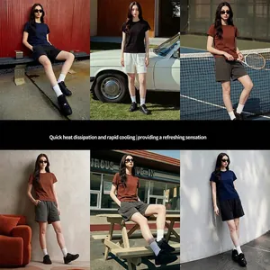 Women's 210g cooling fabric short sleeve T-shirt and drawstring shorts sport set