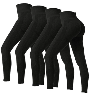 Pack de 4 leggings de yoga noirs sans couture à taille haute avec design galbant et maille