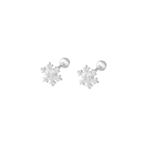 Detailed macro view of 925 silver snowflake stud earrings with screw back design