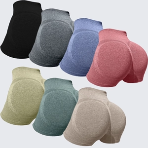 High-waist seamless scrunch butt yoga shorts in various colors with breathable knit
