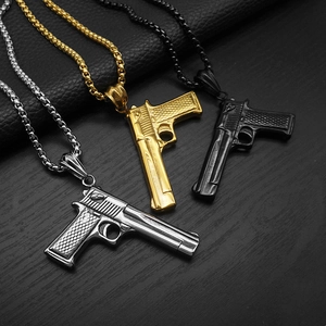 Pistol Pendant Necklace Stainless Steel Desert Eagle Handgun Model Punk Hip Hop Rock Streetwear Jewelry For Men