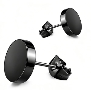 Round Stud Earrings Stainless Steel Minimalist Flat Disc Polished Punk Rock Hip Hop Gothic Unisex Men Women