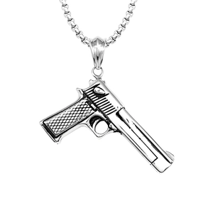 Punk hip-hop large desert eagle pistol pendant with titanium steel box chain necklace