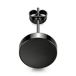 Macro shot of polished black stainless steel stud earring with secure butterfly clasp closure