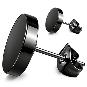 Minimalist black stainless steel stud earrings with high-polish finish and butterfly backing