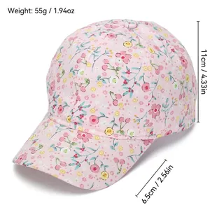 Pink floral baseball cap for girls featuring garden flower print and breathable design