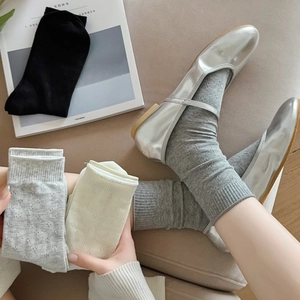 Women's mesh crew socks with diamond hollow knit pattern in grey white and black